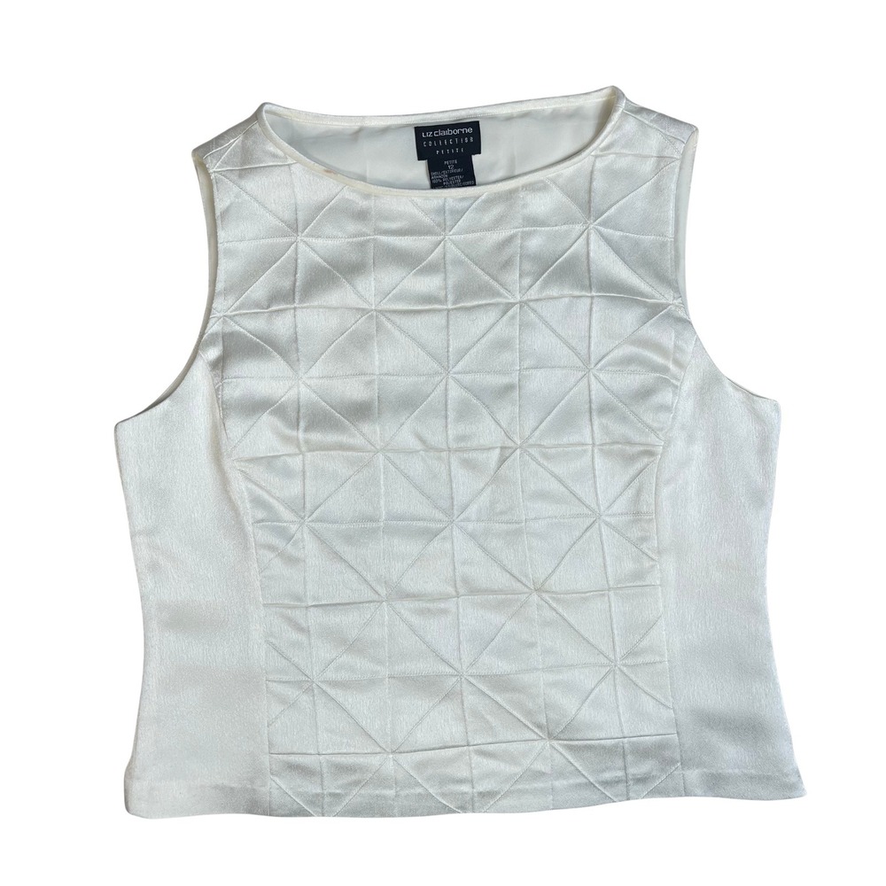 Liz Claiborne Petite White Quilted Satin Sleeveless Tank Top Women 12